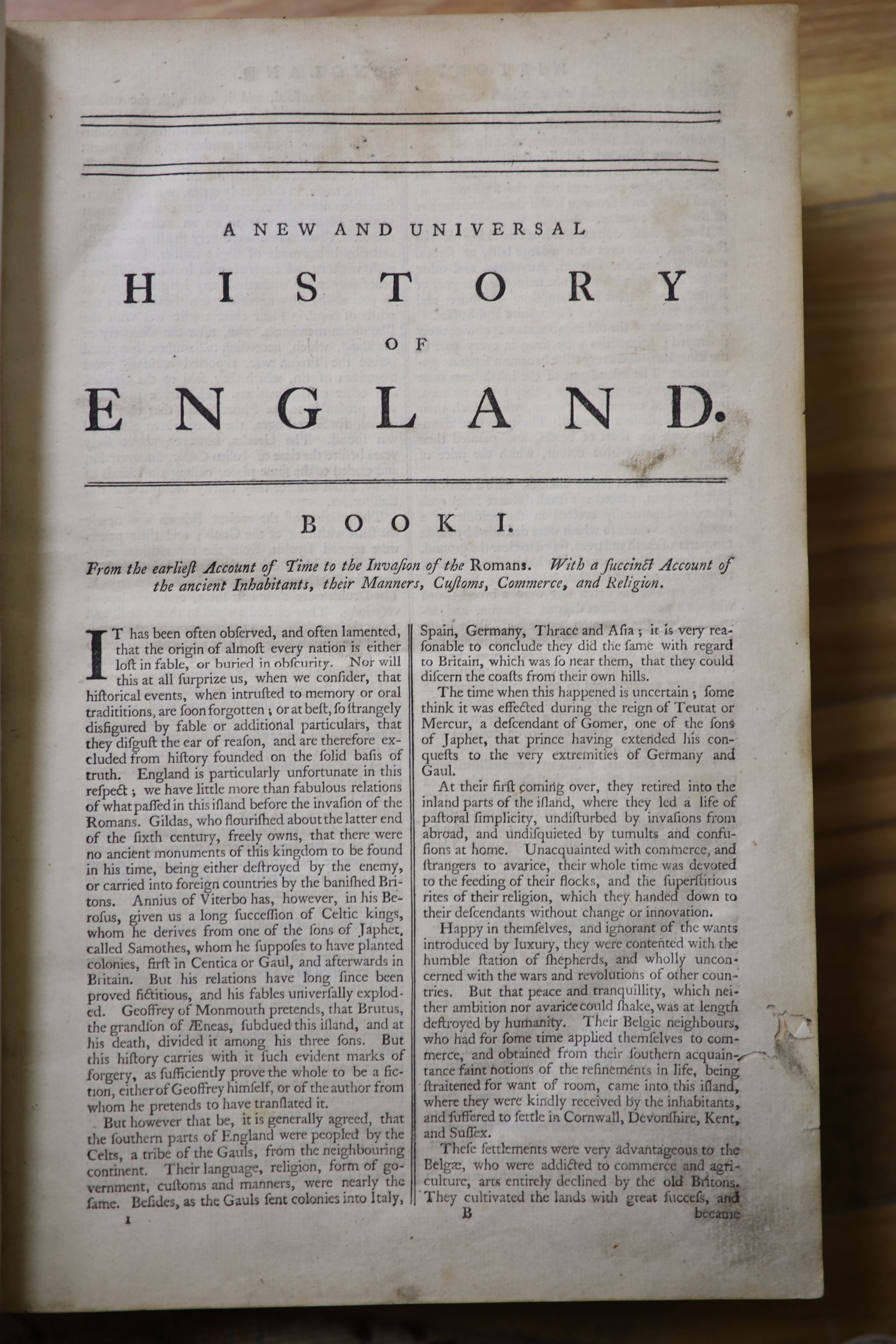 Montague, William Henry - A New and Universal History of England. 2 vols (in 1). Complete with 107 engraved plates plus 11 maps, 1 of which is folding. Contemporary, gilt ruled, pebbled calf. Gilt ruled and decorated spi